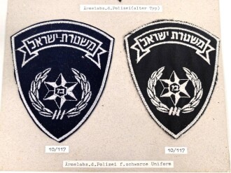 Israel Polizei, Sammlung Ärmelabzeichen, auf Karton geklebt