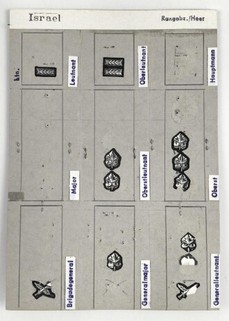 Israel, Sammlung Rangabzeichen Heer, auf Karton getackert