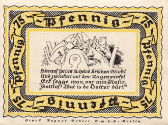 Notgeldschein des Kreis Stolzenau Weser über 75 Pfennig, datiert 1921