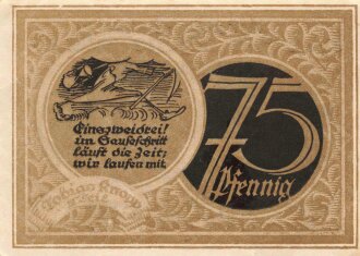 Notgeldschein des Kreis Stolzenau Weser über 75 Pfennig, datiert 1921