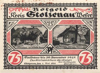 Notgeldschein des Kreis Stolzenau Weser über 50 Pfennig, datiert 1921