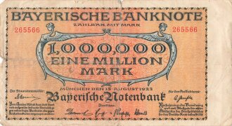 Notgeldschein der Bayerischen Notenbank München über Eine Millionen Mark, datiert 1923