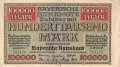 Notgeldschein der Bayerischen Notenbank München über Hunderttausend Mark, datiert 1923