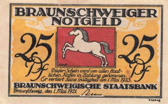 Notgeldschein der Stadt Braunschweig über 25 Pfennig, datiert 1921