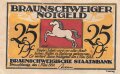 Notgeldschein der Stadt Braunschweig über 25 Pfennig, datiert 1921