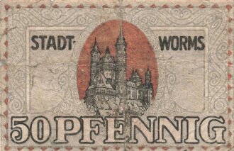 Notgeldschein der Stadt Worms über 50 Pfennig, datiert 1919