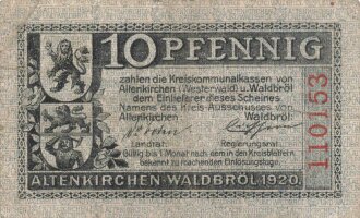 Notgeldschein der Stadt Altenkirchen-Waldbröl über 50 Pfennig, datiert 1920