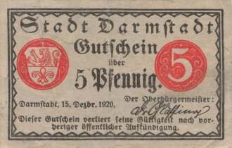 Notgeldschein der Stadt Darmstadt über 5 Pfennig, datiert 1920