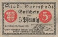 Notgeldschein der Stadt Darmstadt über 5 Pfennig, datiert 1920