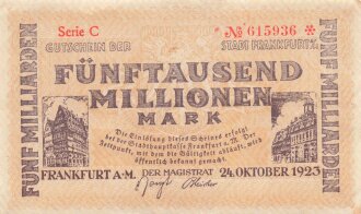 Notgeldschein der Stadt Frankfurt am Main über Fünftausend Millionen Mark, datiert 1923