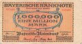 Notgeldschein der Bayerischen Notenbank München über Eine Millionen Mark, datiert 1923