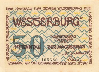 Notgeldschein der Stadt Wesgerburg über 50 Pfennig, datiert 1920