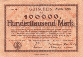 Notgeldschein der Stadt Bonn über Hunderttausend Mark, datiert 1923