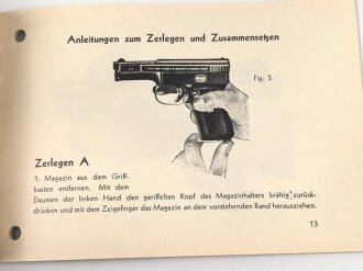 "Mauser" Selbstlade Pistole, Magazin, Laufhalter und Nachgedruckte Gebrauchsanweisung