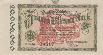 Banknote Deutsche Reichsbahn über Zwanzig Millionen...