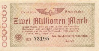 Banknote Deutsche Reichsbahn über Zwei Millionen...