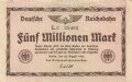 Banknote Deutsche Reichsbahn über Fünf Millionen Mark, datiert 1923