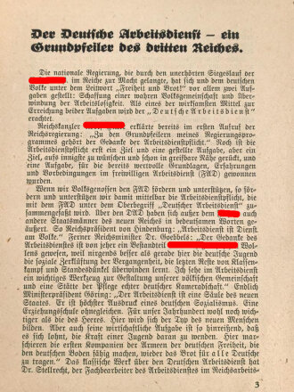 Der Deutsche Arbeitsdienst, Seine Aufgabe in der Volksgemeinschaft, DIN A5, 23 Seiten