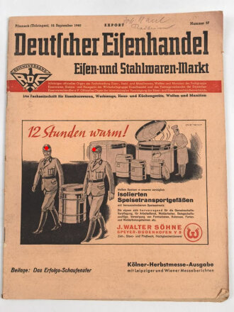 Deutscher Eiselhandel, Eisen- und Stahlwaren-Markt, Nummer 37 vom 12. September 1940