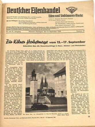 Deutscher Eiselhandel, Eisen- und Stahlwaren-Markt, Nummer 37 vom 12. September 1940