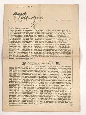 Robert Bosch GmbH " Bosch Feldpsotbrief" November / Dezember 1943, sechsseitig