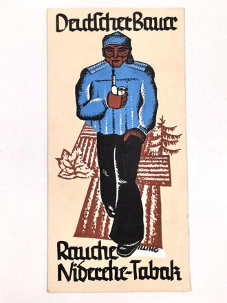 "Deutscher Bauer Rauche Niderehe Tabak" Handgemalte Vorlage für ein Werbeplakat 10,5 x 21,5cm