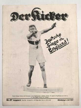 Der Kicker "Deutsche Siegen in England" Nr. 27, Ausgabe B vom 5. Juli 1927