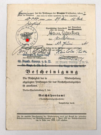 Reichssportabzeichen DRL in silber, Wiederholungsurkunde