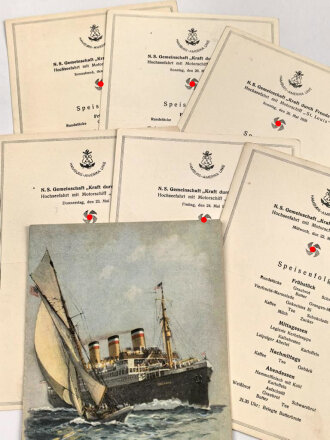 KDF Hochseefahrt mit Motorschiff " St.Louis" Faltblatt und  6 x Speisenfolge als Postkarte