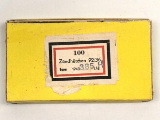 Pappverpackung " 100 Zündhütchen 92/36" ( für 2cm ) datiert 1943