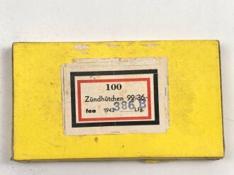 Pappverpackung " 100 Zündhütchen 92/36" ( für 2cm ) datiert 1943