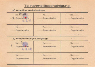 Reichsluftschutzbund Ortsgruppe Ludwigshafen, Ausweis einer Teilnehmerin von L.S.Feuerwehr Lehrgängen, datiert 1942