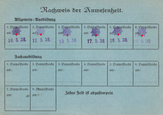 Reichsluftschutzbund Ortsgruppe Ludwigshafen, Bescheinigung einer Teilnehmerin an Luftschutz-Lehrgängen für Selbstschutzkräfte, datiert 1938