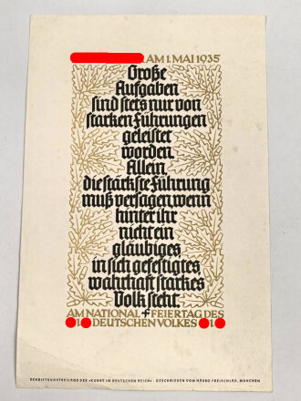 Schriftkunstbeilage der " Kunst im Deutschen Reich" Adolf Hitler am 1. Mai 1935 am National Feiertag des Deutschen Volkes - Schriftkunstbeilage der Kunst im Deutschen Reich