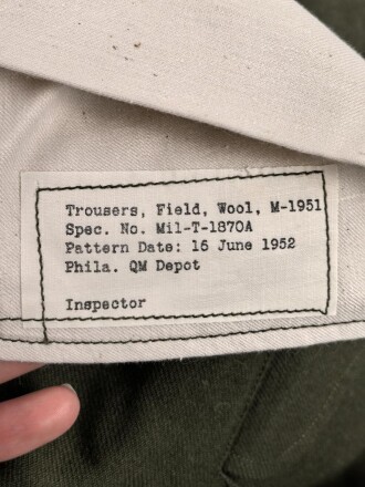 U.S. Army, Trousers Model 1951, field, wool. size medium long. Unused