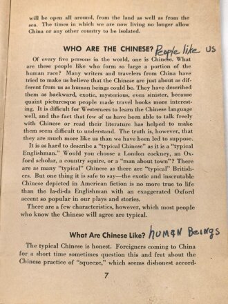 U.S. Army WWII, War Department Education Manual Em 42 G i Roundtable Series "Our Chinese Ally" used, U.S. 1944 dated, 61 pages