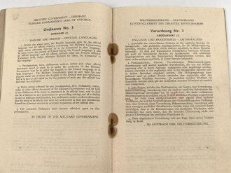 Military Goverment Gazette "Germany Twelfth Army Group Area of Control, No. 2 - Amtsbaltt der Militärregierung, Deutsch/englisch, 20 Seiten