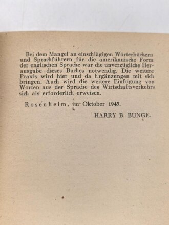 "Deutsch - Amerikanich, Wörterbuch für Behörden, Gewerbe, Handel und Industrie", datiert 1945