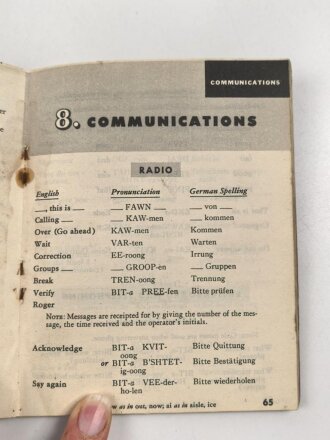 U.S. Technical Manual 30-606 "Restricted German Phrase Book" used, U.S. 1943 dated