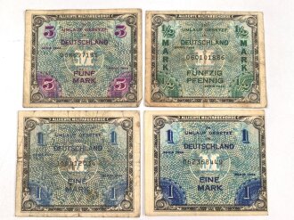 Alliierte Militärbehörde, 4 Geldscheine Serie 1944 Besatzungsgeld