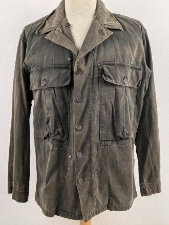 U.S. Army WWII Jacket, HBT, with gas flap. Well used, size 38R