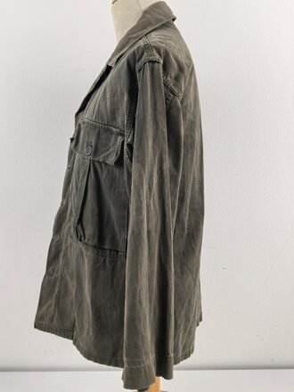 U.S. Army WWII Jacket, HBT, with gas flap. Well used, size 38R