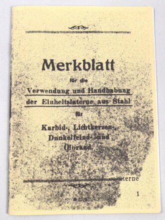 Fotokopie, Merkblatt für die Verwedung und Handhabung der Einehitslaterne aus Stahl, DIN A5, 16 Seiten