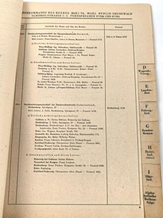 Oberkommando des Heeres "Verzeichnis der mit der Herstellung von Baracken beauftragten Firmen und Verbände Teil I., datiert 1939, 19. Ausgabe, DIN A4