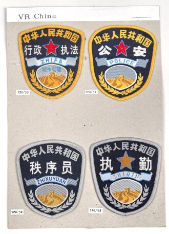 China Polizei, Sammlung Ärmelabzeichen, auf Karton...