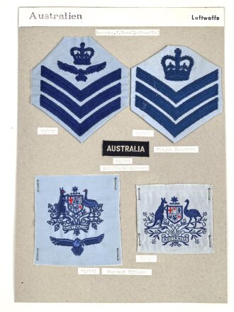 Australien, Sammlung Abzeichen Luftwaffe, auf Karton getackert