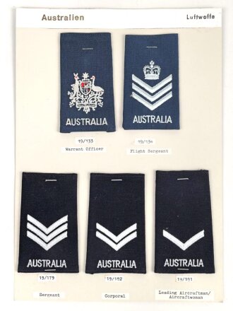 Australien, Sammlung Rangabzeichen Luftwaffe, auf Karton...