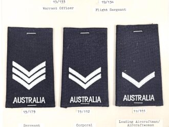 Australien, Sammlung Rangabzeichen Luftwaffe, auf Karton getackert