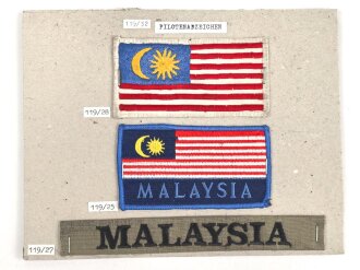 Malaysia, Sammlung Ärmelabzeichen, auf Karton getackert