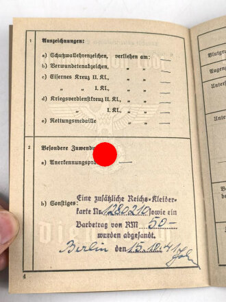 Organisation Todt - Dienstbuch eines Angehörigen aus Frankfurt mit einem Schreiben zur Entlassungsbeihilfe datiert 1941